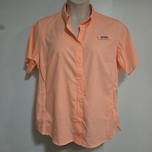 Columbia PFG Size 1X Orange Snap-up Vented Zip Pocket Fishing Poly Shirt EUC